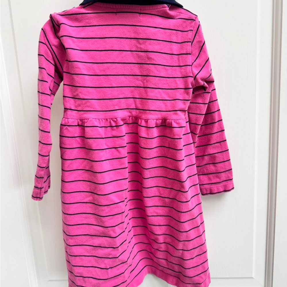 Ralph Lauren Girls Size 4 Pink and Navy Stripe Collared Polo Long Sleeve Dress - Picture 5 of 5